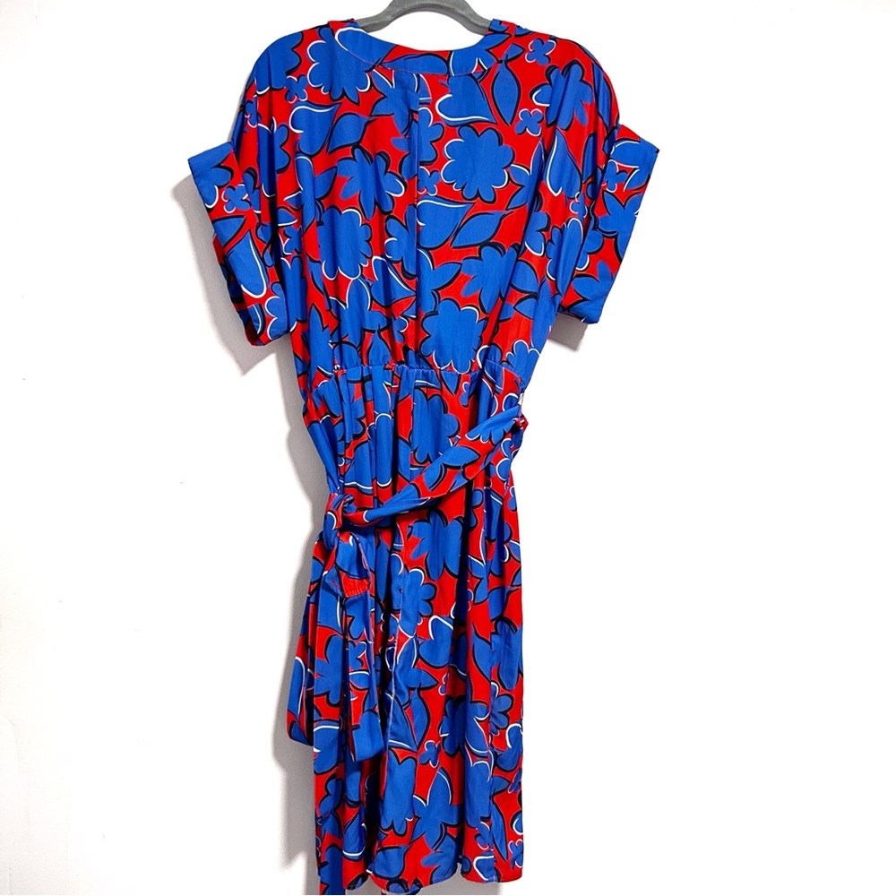 Eloquii Dress Women’s Size 14 Red Blue Floral Wrap Short Sleeve Stretch Plus - Picture 5 of 10